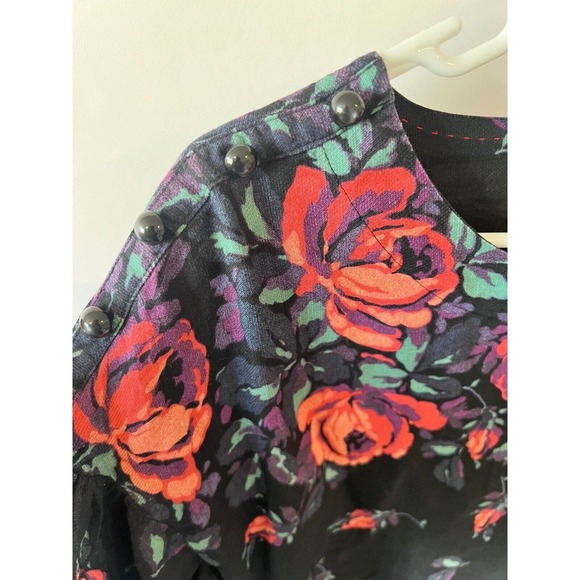 Anthropologie Maeve Black Floral GardeniaButton Shoulder‎ Blouse Size XS - Picture 4 of 10